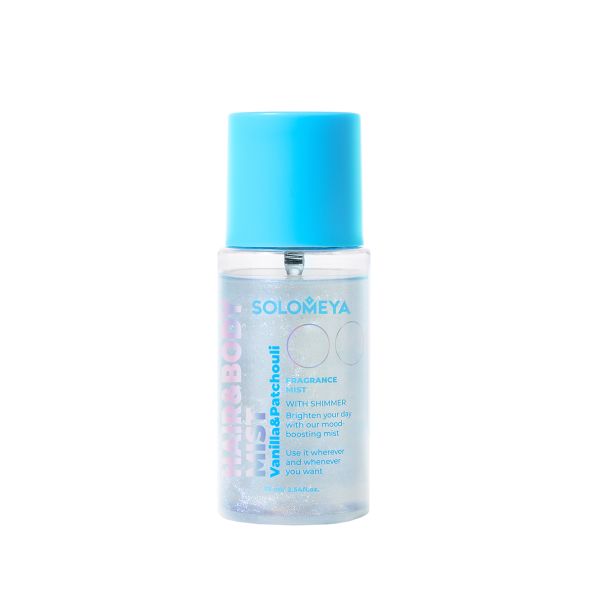 Solomeya Hair&body Fragrance mist Black Vanilla&Patchouli with shimmer/ Парфюмированный мист для волос и тела Черная Ваниль и Пачули с шиммером, 75 мл