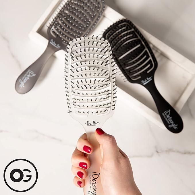 Olivia Garden Essential Care Flex Fine Medium Hair Bristles Ice Grey - массажная щетка серая, 20 см.