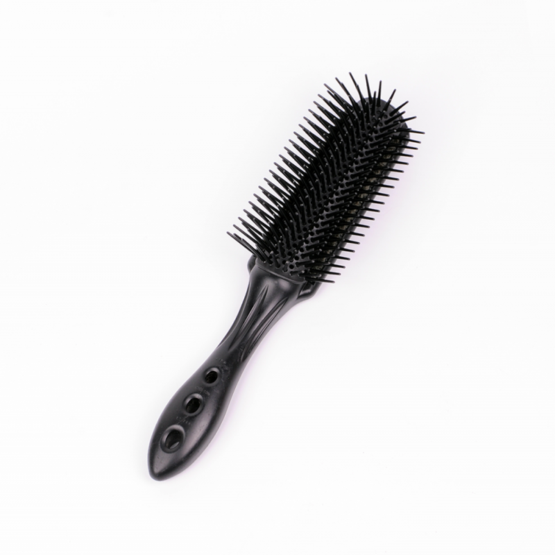 Щётка для волос  "T09 Air Styler", нейлоновая щетина, 9 рядов, с вентиляционными отверстиями, с пластиковой ручкой, длина 225мм, черный карбон