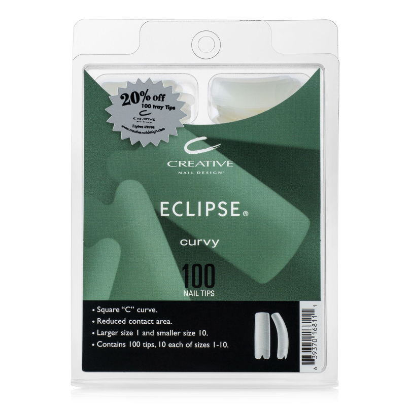 "ECLIPS TIPS" - Типсы с выраженной боковой аркой, для ногтей с глубокими боковыми стенками, натурального цвета, ассорти, 100шт.