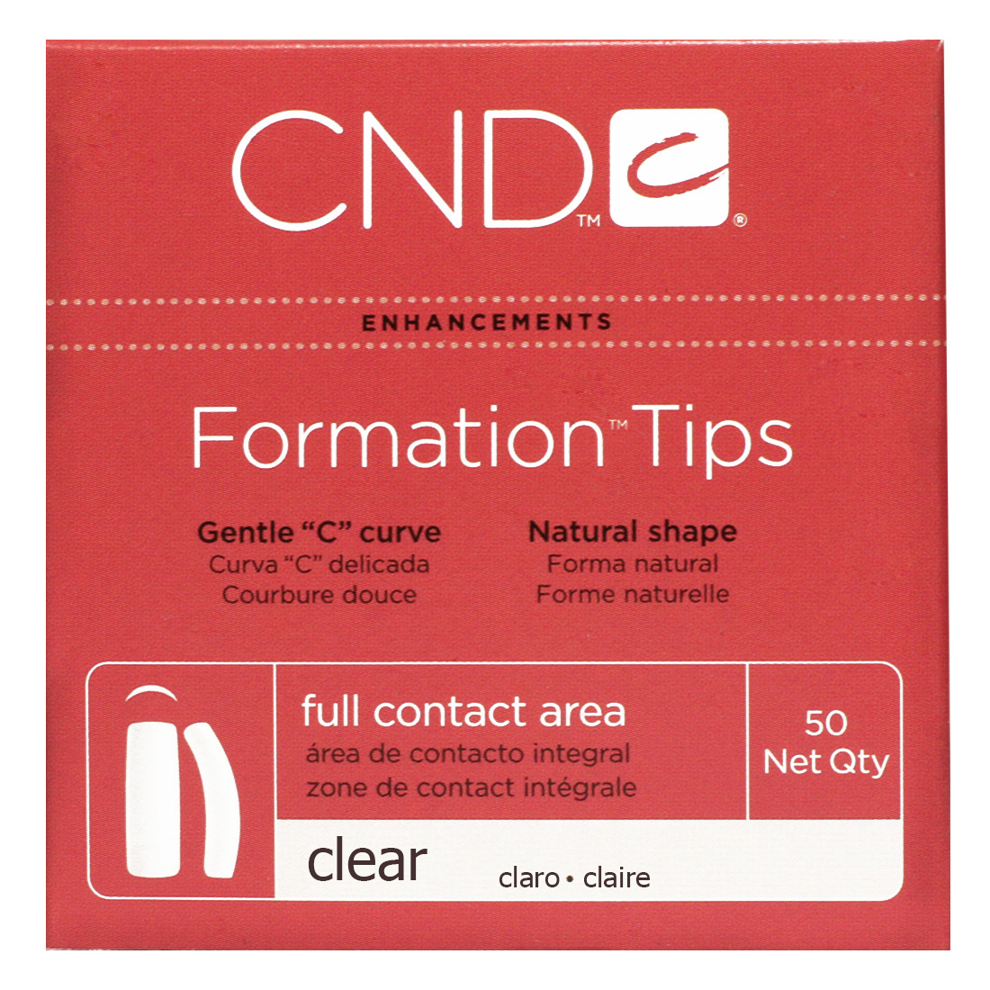"FORMATION CLEAR TIPS №10" - Типсы универсальные с мягким "С" изгибом, полной контактной зоной, прозрачные, №10, 50шт.